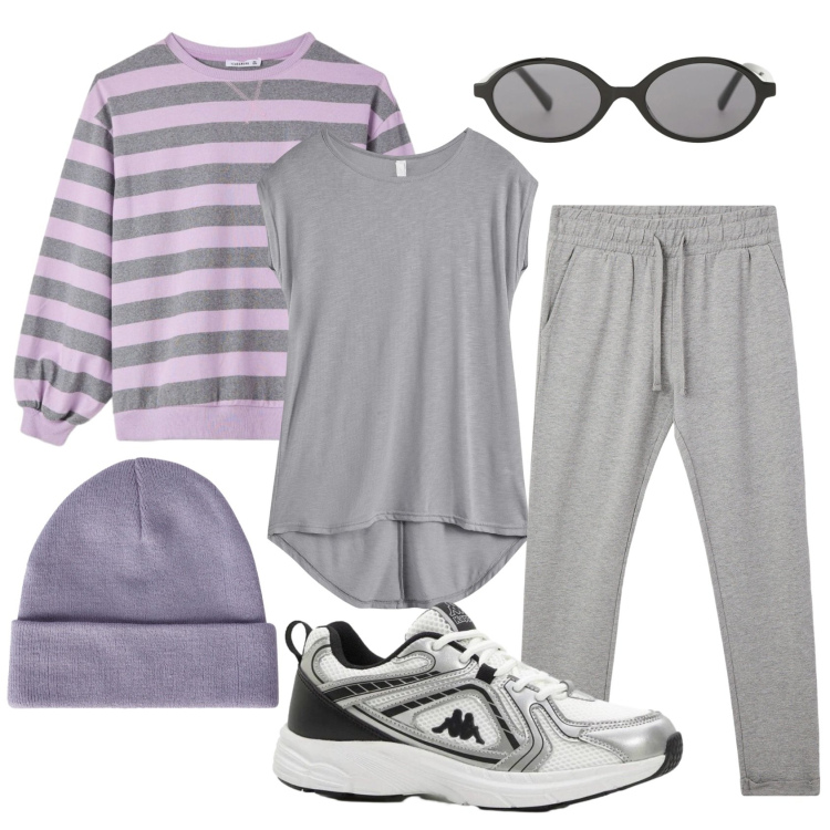 Outfit donna - Total look #2384819. Stile Sporty chic per Tutti i giorni. Abbinamento con maglieria, sneakers, pantaloni, t-shirt, berretti, occhiali da sole.