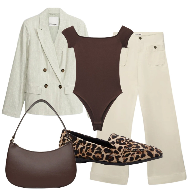 Outfit donna - Total look #2384824. Stile Casual per Tutti i giorni. Abbinamento con mocassini, blazer, top, jeans, borse a tracolla.
