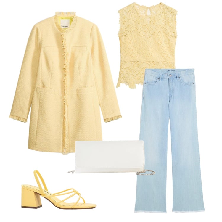 Outfit donna - Total look #2384829. Stile Casual chic per Tutti i giorni. Abbinamento con jeans, sandali col tacco, blazer, canottiere, pochette.