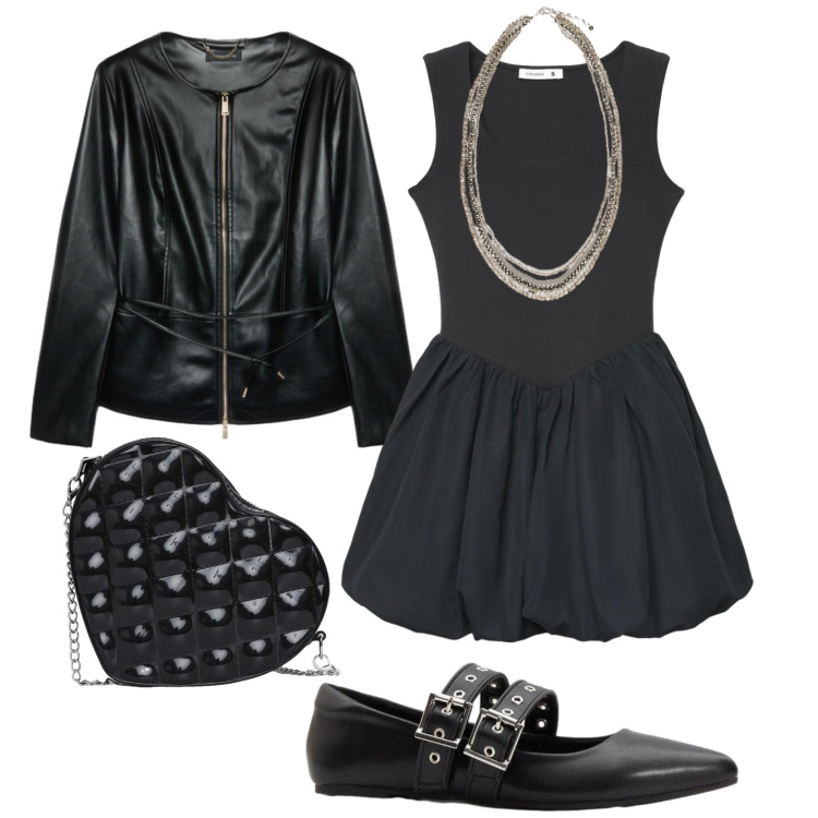 Outfit donna - Total look #2384831. Stile Minimal per Serata fuori. Abbinamento con ballerine, vestiti corti, borse a tracolla, blazer, collane.
