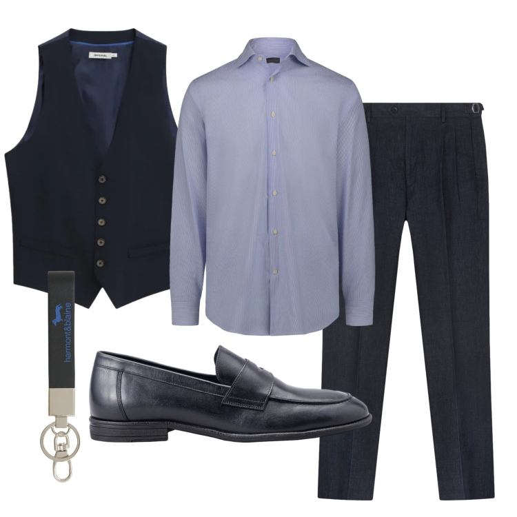 Outfit uomo - Total look #2384834. Stile Business/Elegante per Cerimonia. Abbinamento con gilet, portachiavi, pantaloni, scarpe stringate, camicie.