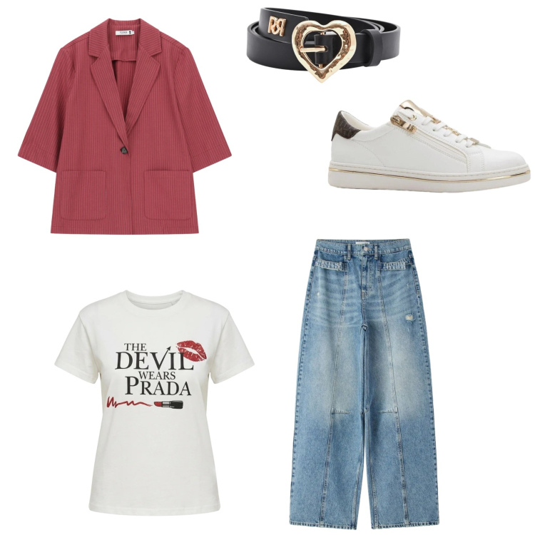 Outfit donna - Giacca e jeans, un classico in primavera. Stile Casual per Tutti i giorni. Abbinamento con sneakers, jeans, t-shirt, cinture, blazer.
