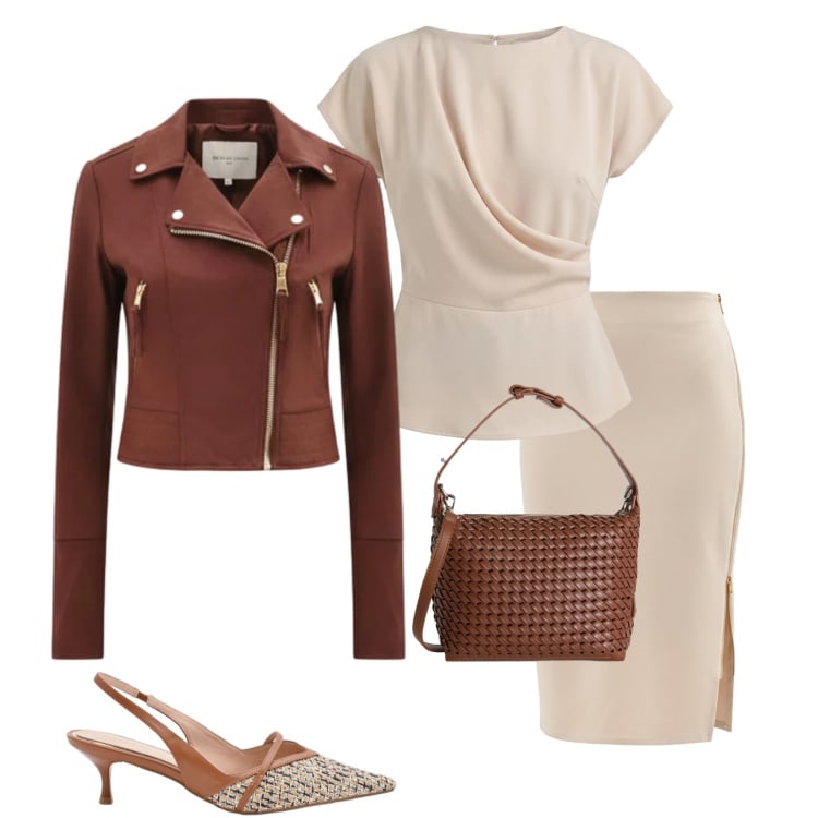 Outfit donna - Eleganza leggera. Stile Casual chic per Serata fuori. Abbinamento con gonne longuette, giacche, bluse, décolleté, borse a spalla.