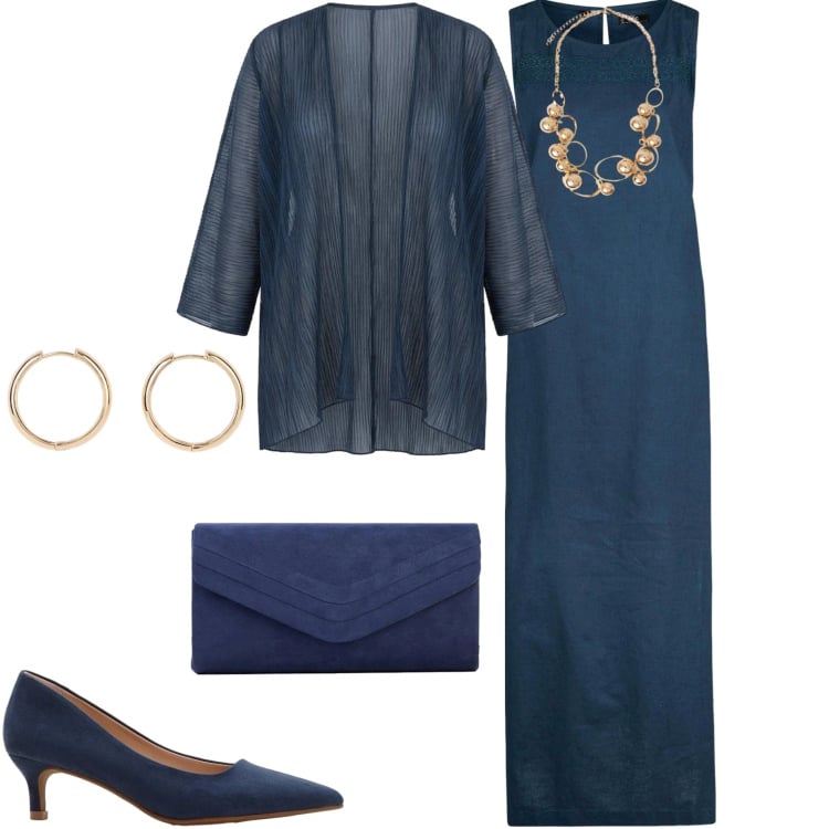 Outfit donna - Eleganza leggera. Stile Chic per Cerimonia. Abbinamento con vestiti lunghi, décolleté, clutch, orecchini, blazer, collane.