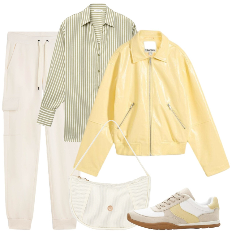 Outfit donna - Una ventata di freschezza. Stile Sporty chic per Tutti i giorni. Abbinamento con cappotti, sneakers, camicie, borse a mano, pantaloni.