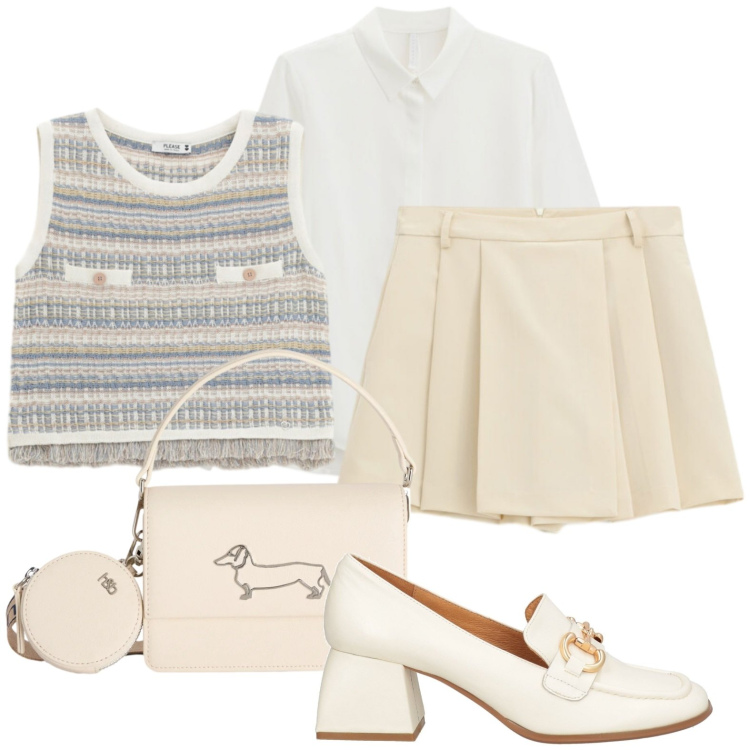 Outfit donna - Stile retrò. Stile 70s per Ufficio. Abbinamento con mocassini, shorts, camicie, top, borse a tracolla.