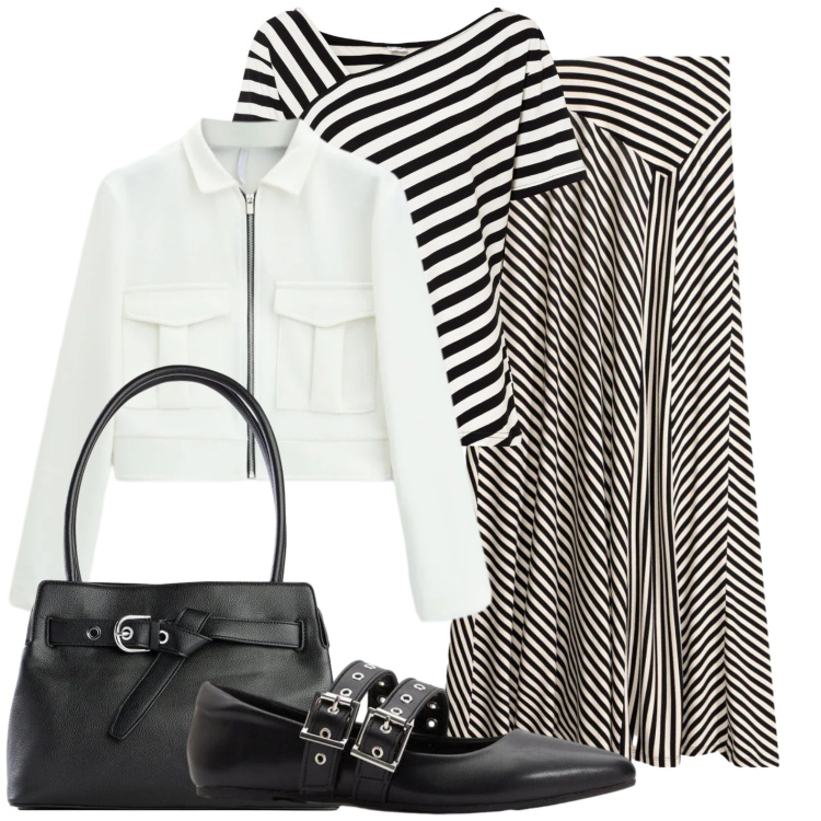 Outfit donna - Passione righe. Stile Trendy per Tutti i giorni. Abbinamento con borse a mano, ballerine, gonne, bluse, cappotti.