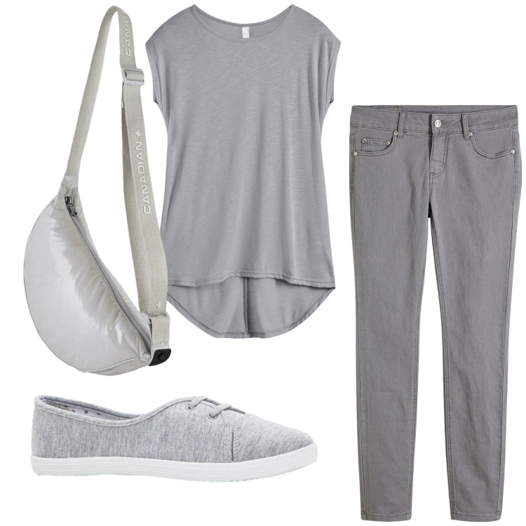 Outfit donna - Total look #2384920. Stile Casual per Tutti i giorni. Abbinamento con jeans skinny, maglieria, ballerine, borse a tracolla.