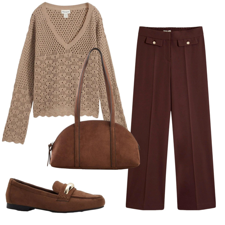 Outfit donna - Total look #2384924. Stile Basic per Ufficio. Abbinamento con maglieria, pantaloni, mocassini, borse a tracolla.