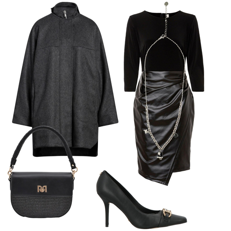 Outfit donna - Total look #2384928. Stile Glamour per Serata fuori. Abbinamento con cappotti, décolleté, vestiti, borse a spalla, ciondoli.