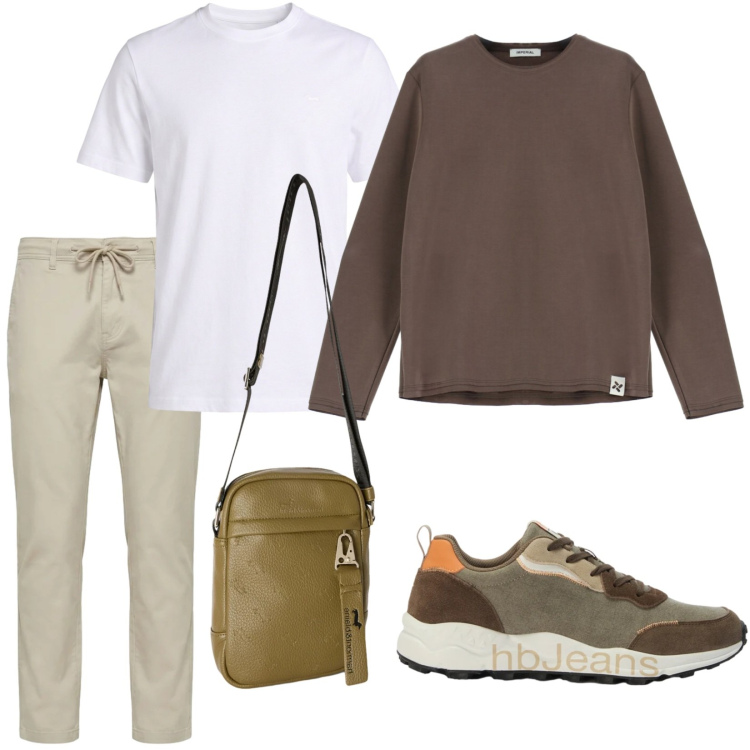 Outfit uomo - A spasso. Stile Casual per Tutti i giorni. Abbinamento con felpe, borse sportive, t-shirt, pantaloni, sneakers.