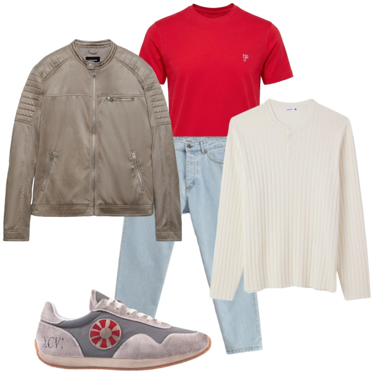 Outfit uomo - Total look #2384939. Stile Trendy per Tutti i giorni. Abbinamento con giacche, maglieria, jeans, t-shirt, sneakers.