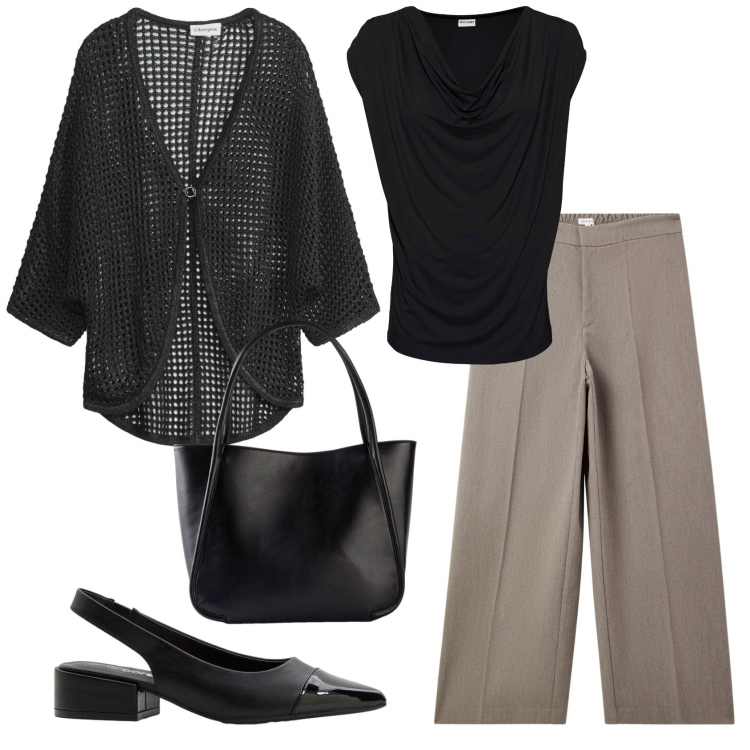 Outfit donna - Total look #2384943. Stile Basic per Serata fuori. Abbinamento con cardigans, canottiere, shopping bag, décolleté, pantaloni.