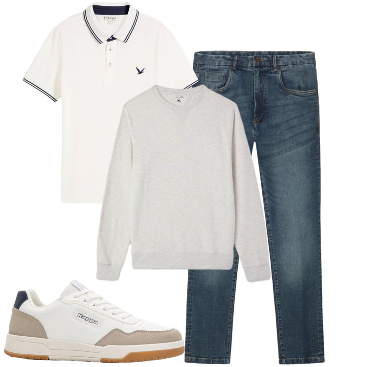 Outfit uomo - City. Stile Casual per Tutti i giorni. Abbinamento con polo, sneakers, felpe, jeans.