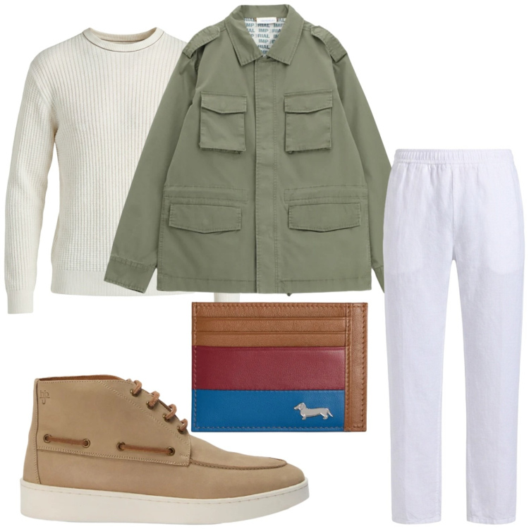 Outfit uomo - Relax. Stile Casual per Tutti i giorni. Abbinamento con cappotti, portafogli, maglieria, pantaloni, stivali e stivaletti.