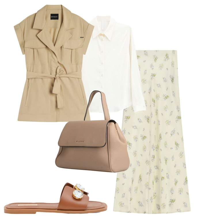 Outfit donna - Total look #2384968. Stile Casual chic per Tutti i giorni. Abbinamento con zaini, gonne lunghe, camicie, sandali gioiello, trench.