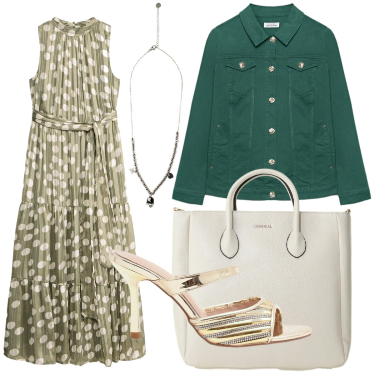 Outfit donna - Eleganza leggera. Stile Minimal per Tutti i giorni. Abbinamento con vestiti, borse a tracolla, sabot, blazer, ciondoli.