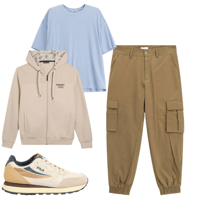 Outfit uomo - Total look #2384994. Stile Casual per Tutti i giorni. Abbinamento con sneakers, t-shirt, pantaloni cargo, felpe con cappuccio.