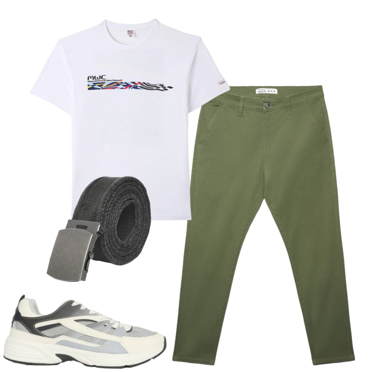 Outfit uomo - Terranova. Stile Casual per Tutti i giorni. Abbinamento con t-shirt, cinture, sneakers, pantaloni chino.