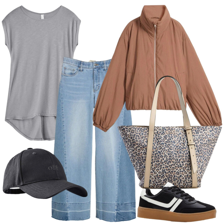 Outfit donna - Bonprix Spring 2026. Stile Trendy per Tutti i giorni. Abbinamento con maglieria, jeans, cappelli con visiera, sneakers, bomber, shopping bag.