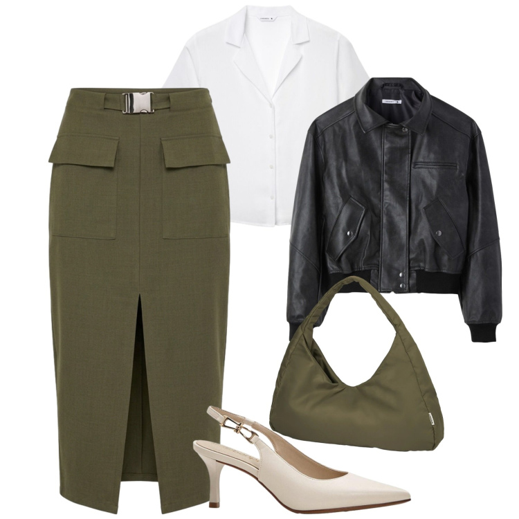 Outfit donna - City. Stile Casual chic per Tutti i giorni. Abbinamento con décolleté, giacche, camicie a manica corta, gonne longuette, borse a spalla.