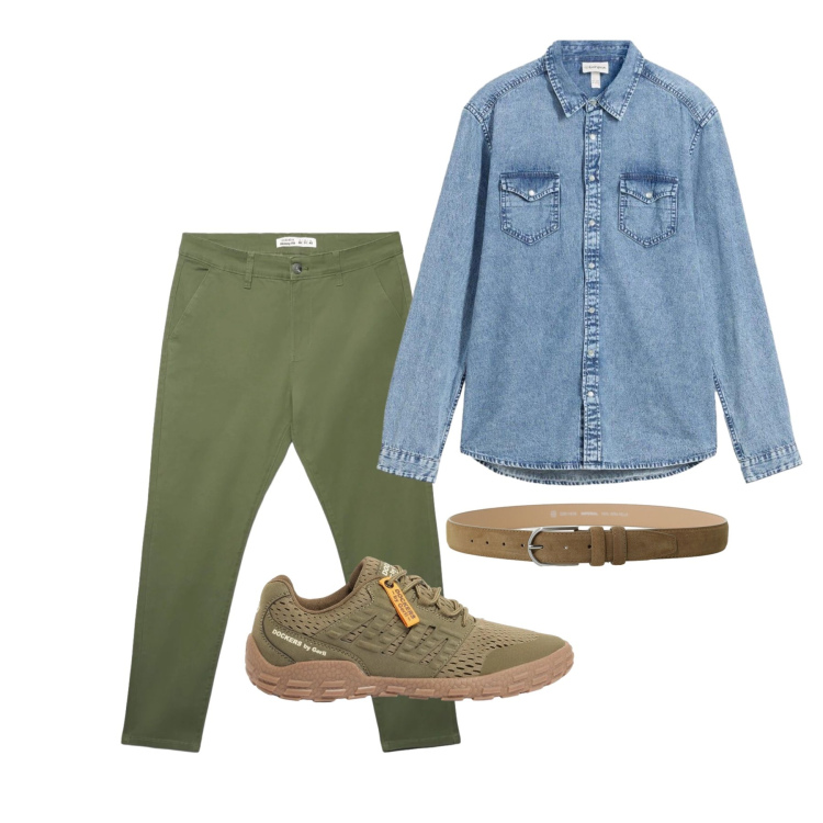 Outfit uomo - Aprile. Stile Trendy per Tutti i giorni. Abbinamento con sneakers, camicie, pantaloni chino, cinture.