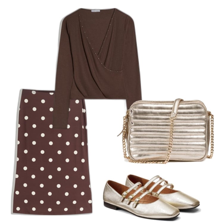 Outfit mujer - Urban style. Estilo Urban para Todos los días. Combinación con camiseta, falda longuette, bailarinas, bolsos de hombro.