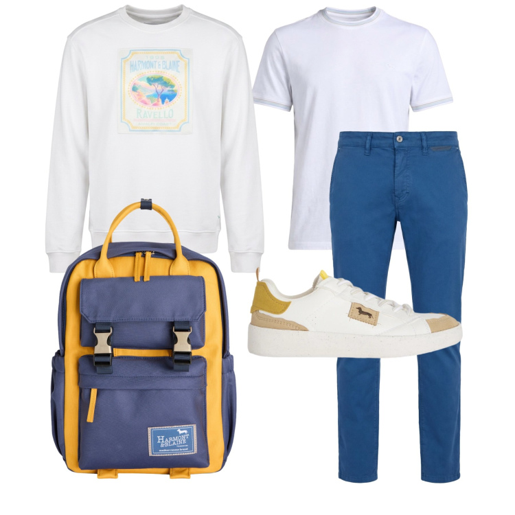 Outfit uomo - Aprile. Stile Casual per Tutti i giorni. Abbinamento con pantaloni, sneakers, borse sportive, t-shirt, felpe.
