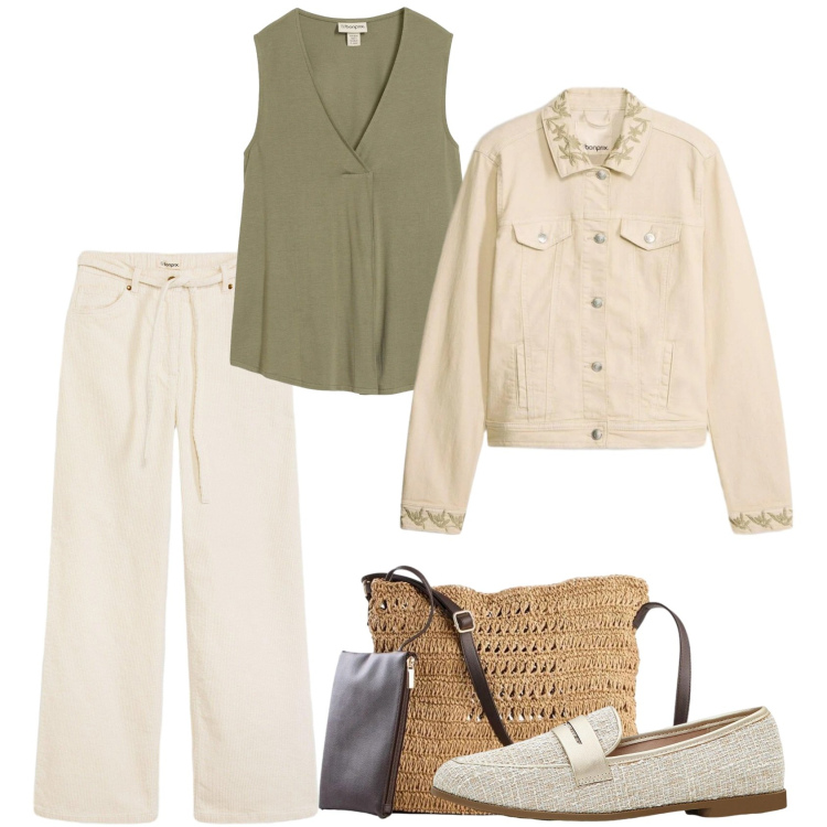 Outfit donna - Bonprix. Stile Casual per Tutti i giorni. Abbinamento con cappotti, pantaloni, borse a tracolla, canottiere, mocassini.