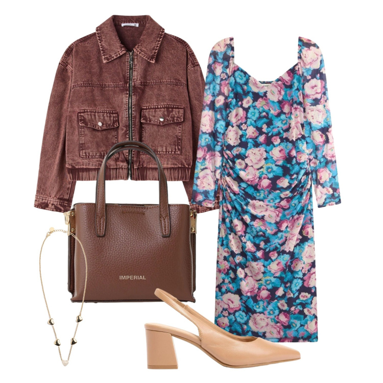 Outfit donna - Aprile. Stile Chic per Tutti i giorni. Abbinamento con vestiti, décolleté, bomber, borse a tracolla, collane.