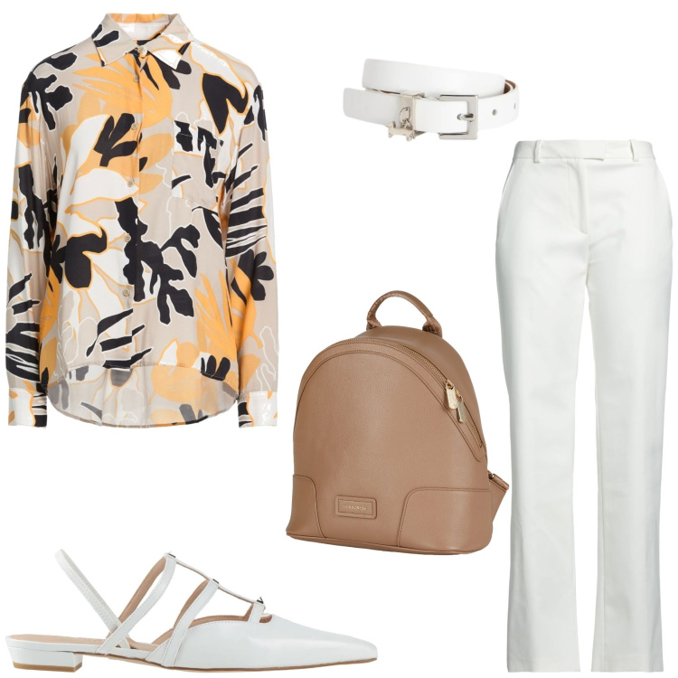 Outfit donna - Easy outfit. Stile Chic per Tutti i giorni. Abbinamento con zaini, camicie, pantaloni, ballerine, cinture.