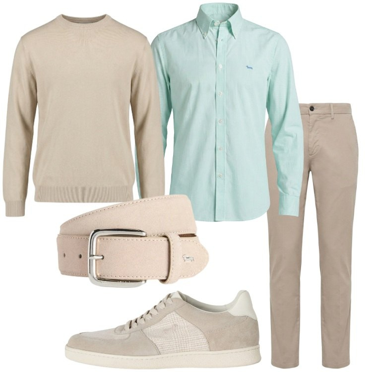 Outfit uomo - Sorbetto Preppy - Harmont & Blaine. Stile Trendy per Ufficio. Abbinamento con cinture, pantaloni, camicie, sneakers, maglieria.