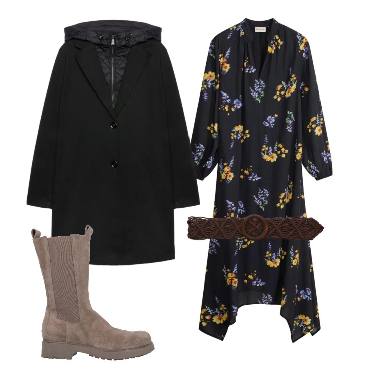 Outfit donna - Abito chiffon. Stile Romantica per Tutti i giorni. Abbinamento con stivali, vestiti, cinture, cappotti.