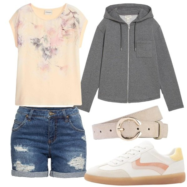 Outfit donna - No Flowers, no Spring - Bonprix. Stile Urban per Tutti i giorni. Abbinamento con shorts, t-shirt, felpe con cappuccio, sneakers, cinture.