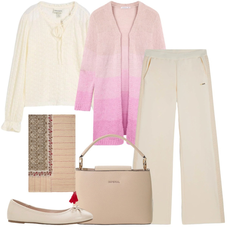 Outfit donna - Eleganza leggera - Focus Donna Curvy. Stile Casual chic per Tutti i giorni. Abbinamento con ballerine, bluse, cardigans, borse a secchiello, sciarpe, pantaloni.