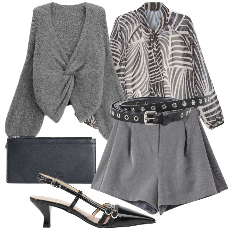 Outfit donna - Venerdì sera. Stile Chic per Serata fuori. Abbinamento con décolleté, shorts, cinture, bluse, cardigans, portafogli.