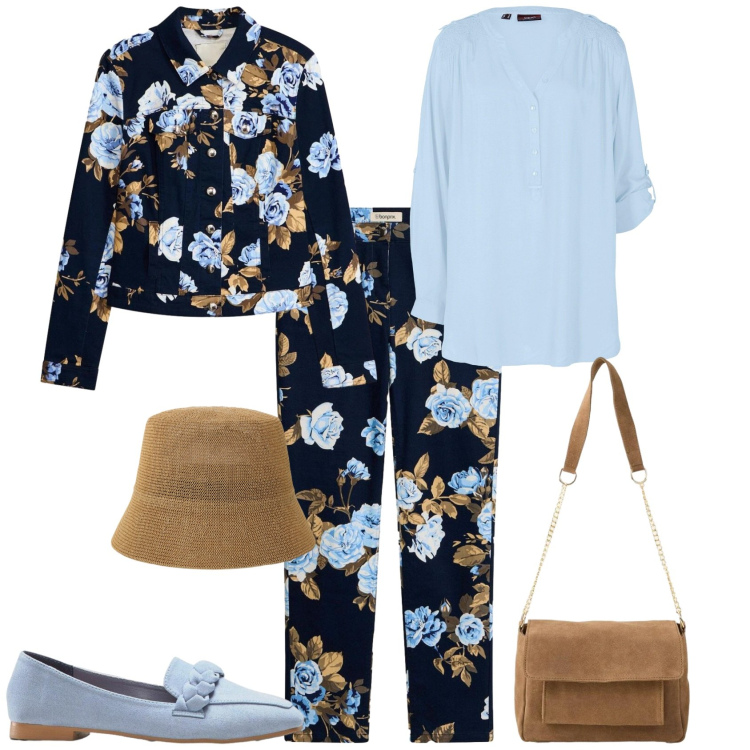 Outfit donna - Sporty chic ufficio tempo libero. Stile Sporty chic per Tutti i giorni. Abbinamento con tuniche, pantaloni, blazer, mocassini, borse a tracolla, cappelli.