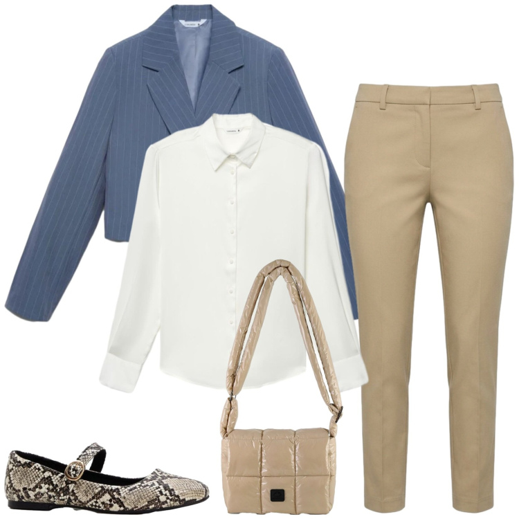 Outfit donna - Total look #2385158. Stile Casual chic per Tutti i giorni. Abbinamento con ballerine, pantaloni skinny, blazer, camicie, borse a spalla.