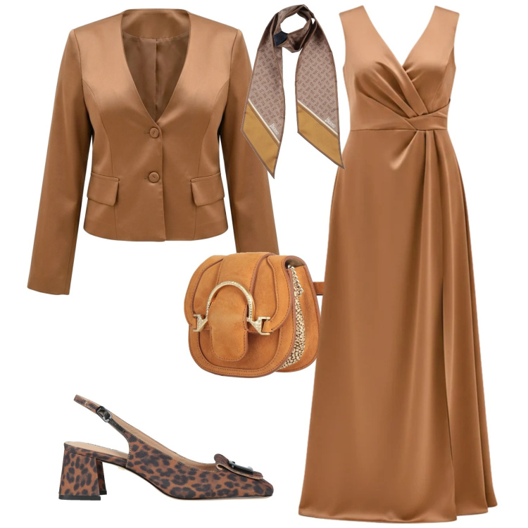 Outfit donna - Chic cerimonia evento serata. Stile Chic per Serata fuori. Abbinamento con marsupi, sciarpe, décolleté, vestiti lunghi, blazer.