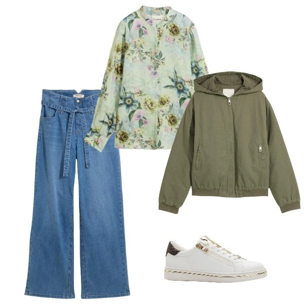 Outfit donna - comfy spring. Stile Casual per Tutti i giorni. Abbinamento con bluse, sneakers, blazer, jeans.