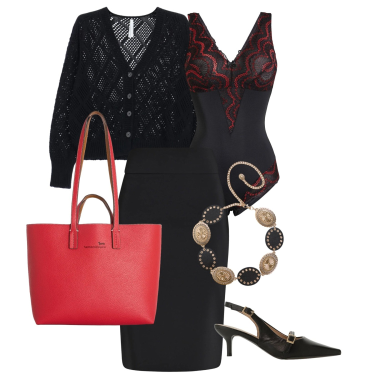 Outfit donna - Total look #2385173. Stile Vintage retrò per Serata fuori. Abbinamento con body, cinture, sandali col tacco, cardigans, gonne longuette, shopping bag.