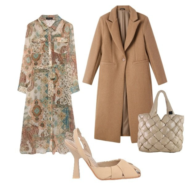 Outfit donna - ecrù in primavera. Stile Vintage retrò per Tutti i giorni. Abbinamento con décolleté, cappotti, vestiti chemisier, borse tote.