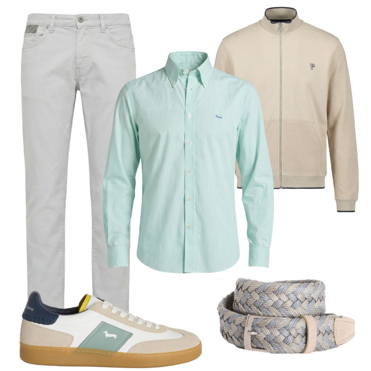 Outfit uomo - Aperitivo verde menta. Stile Trendy per Mare. Abbinamento con pantaloni, camicie, cinture, felpe, sneakers.