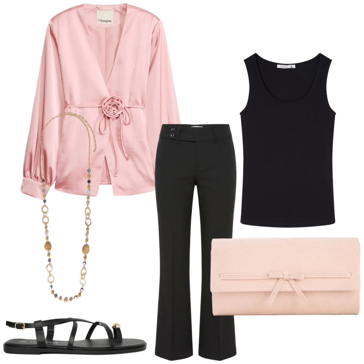 Outfit donna - Total look #2385184. Stile Chic per Serata fuori. Abbinamento con blazer, pochette, pantaloni, sandali, top, collane.