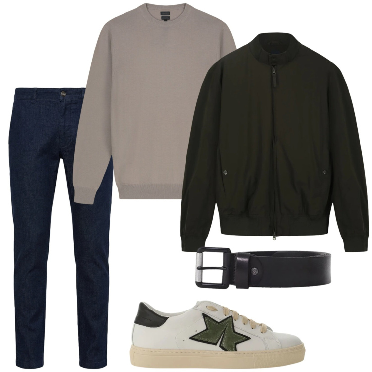 Outfit uomo - Total look #2385186. Stile Urban per Tutti i giorni. Abbinamento con jeans, sneakers, cinture, maglieria, bomber.