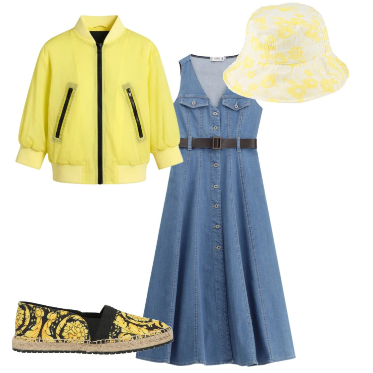 Outfit donna - Windy day. Stile Sporty chic per Scuola/Università. Abbinamento con espadrillas, cappelli, vestiti midi/longuette, bomber.