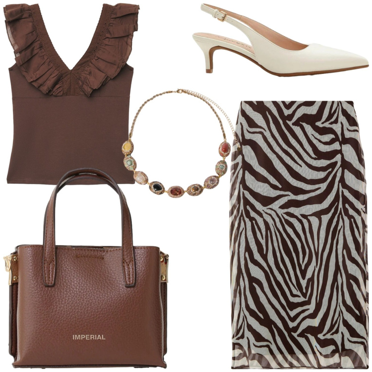 Outfit donna - Tribal style. Stile Etnico per Tutti i giorni. Abbinamento con décolleté, gonne lunghe, top, borse a tracolla, collane.