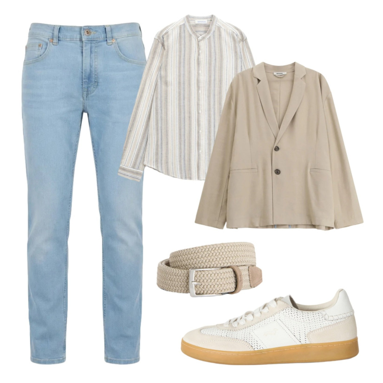 Outfit uomo - Tempo libero. Stile Casual per Tutti i giorni. Abbinamento con giacche, camicie, cinture, sneakers, jeans.
