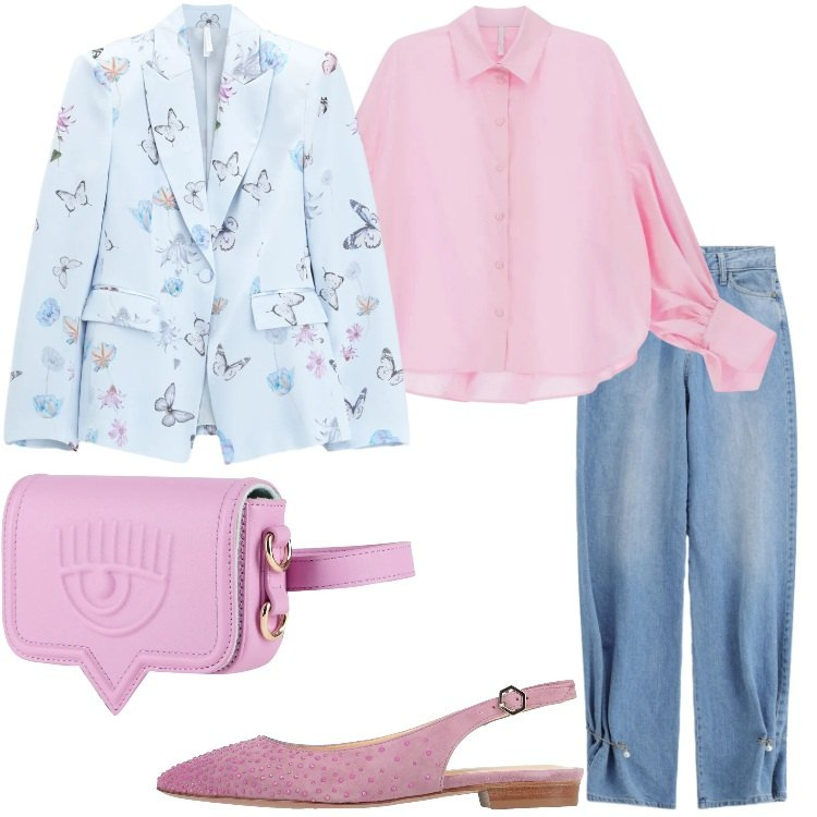 Outfit donna - Aprile che mi metto? - @star67. Stile Romantica per Ufficio. Abbinamento con ballerine, marsupi, jeans, blazer, camicie.