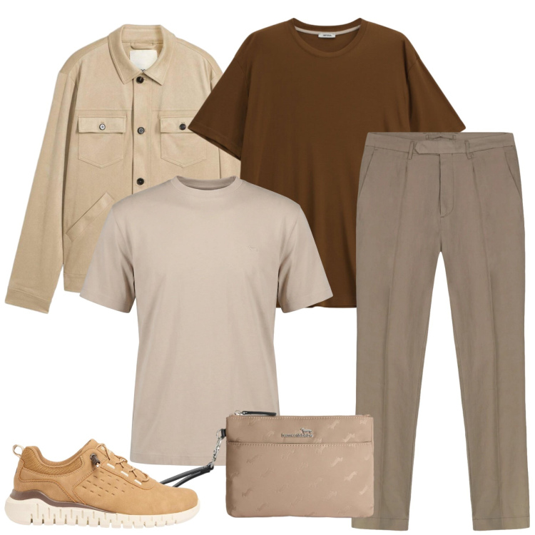 Outfit uomo - Il Nuovo Minimalismo Materico. Stile Casual per Tutti i giorni. Abbinamento con cappotti, sneakers, t-shirt, t-shirt, borse sportive, pantaloni.
